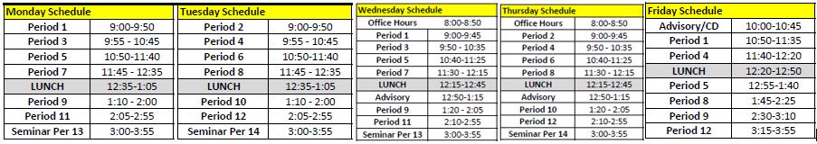 Regular Bell Schedule Week 2015-16