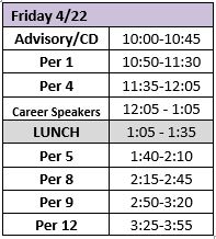 Career Speaker Series Bell Schedule