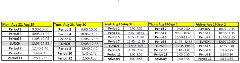 16-17 Week 2 Bell Schedules