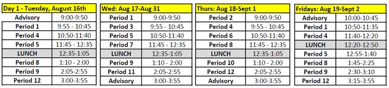 Week 1 Bell Schedules 16-17