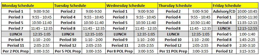 Week 36 Bell Schedule