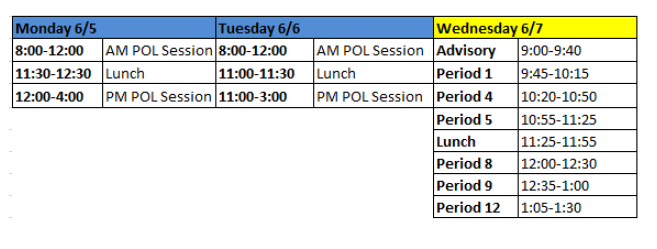 Week 38 Bell Schedule