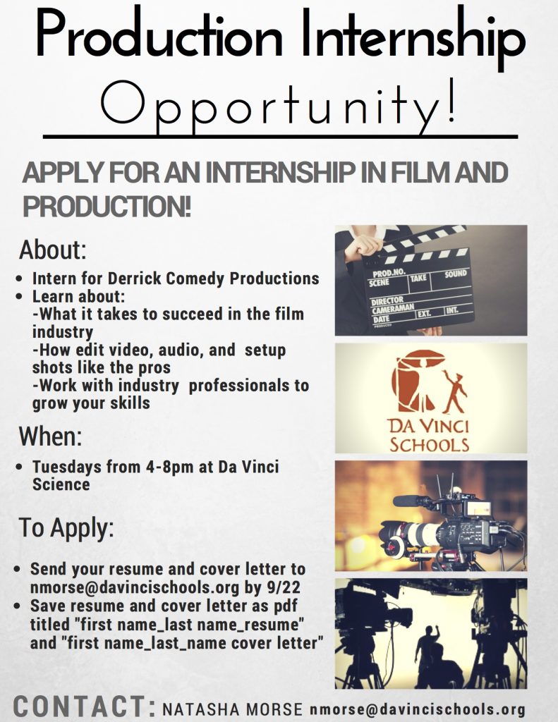 Derrick Comedy Productions Internship Flyer