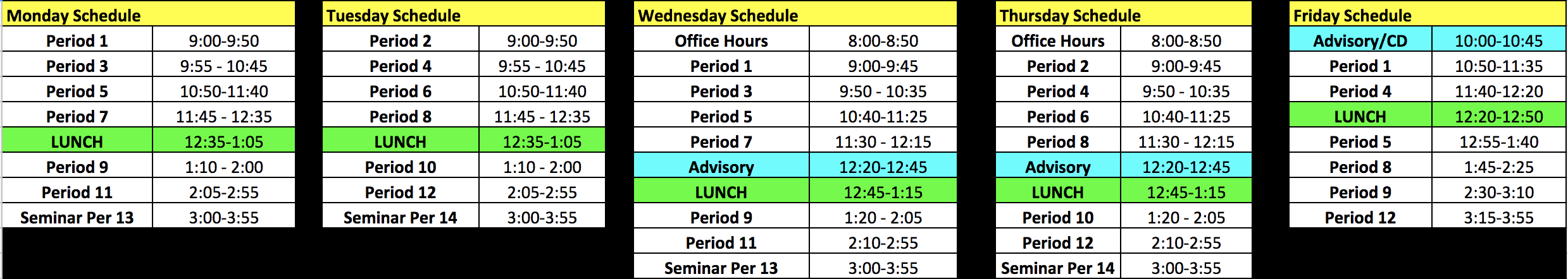 Regular Week Bell Schedule 18-19