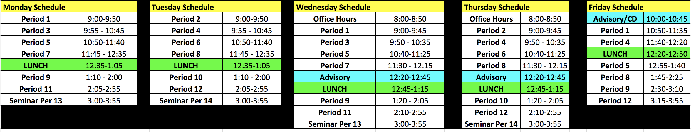 Regular Week Bell Schedule