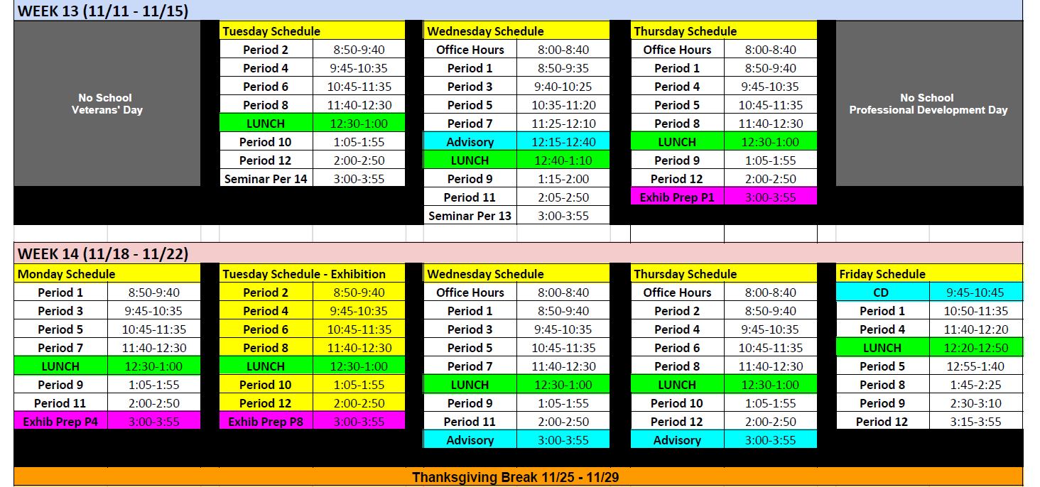 13+ Class Schedule Uidaho