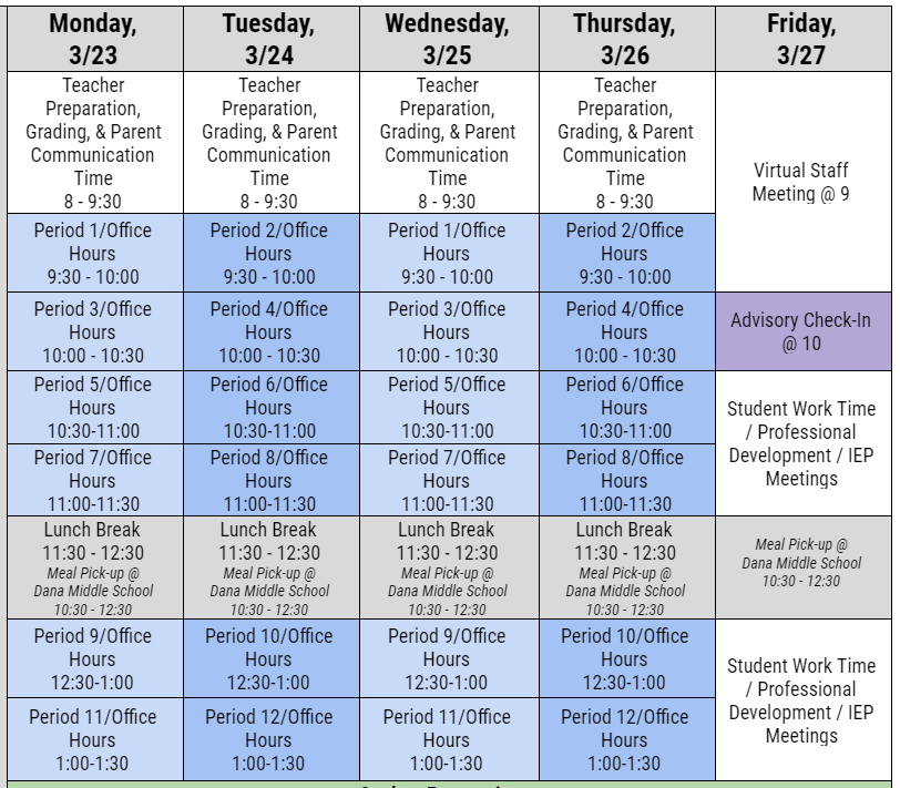 Week 28 New Virtual Instruction Schedule Da Vinci Design