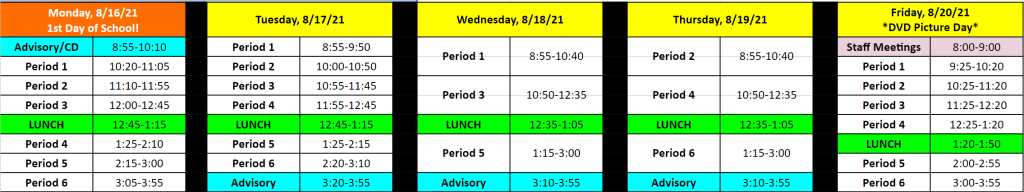 DVD Week 1 Bell Schedule